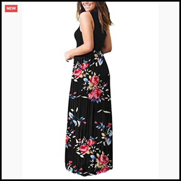 Sleeveless Maxi Dress with Pockets Casual Floral A-Line Summer Beach Wear - Picture 3 of 7